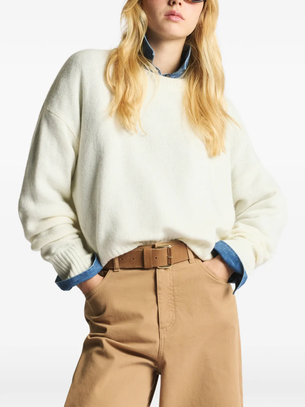 Fay Trui met logoplakkaat en ronde hals Beige