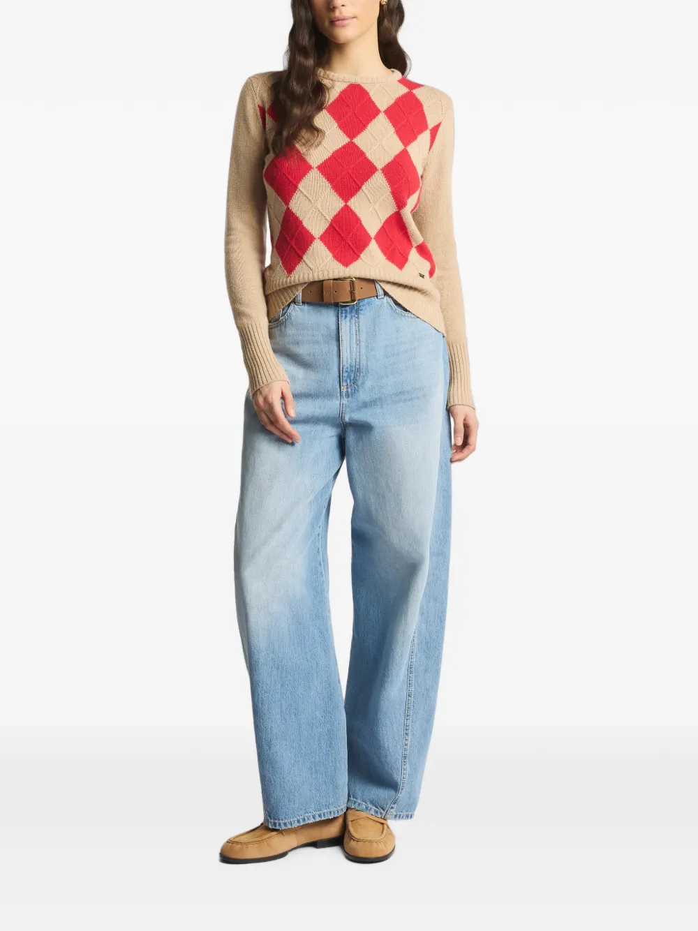 Fay Argyle-pattern Cable-knit Sweater In Neutrals