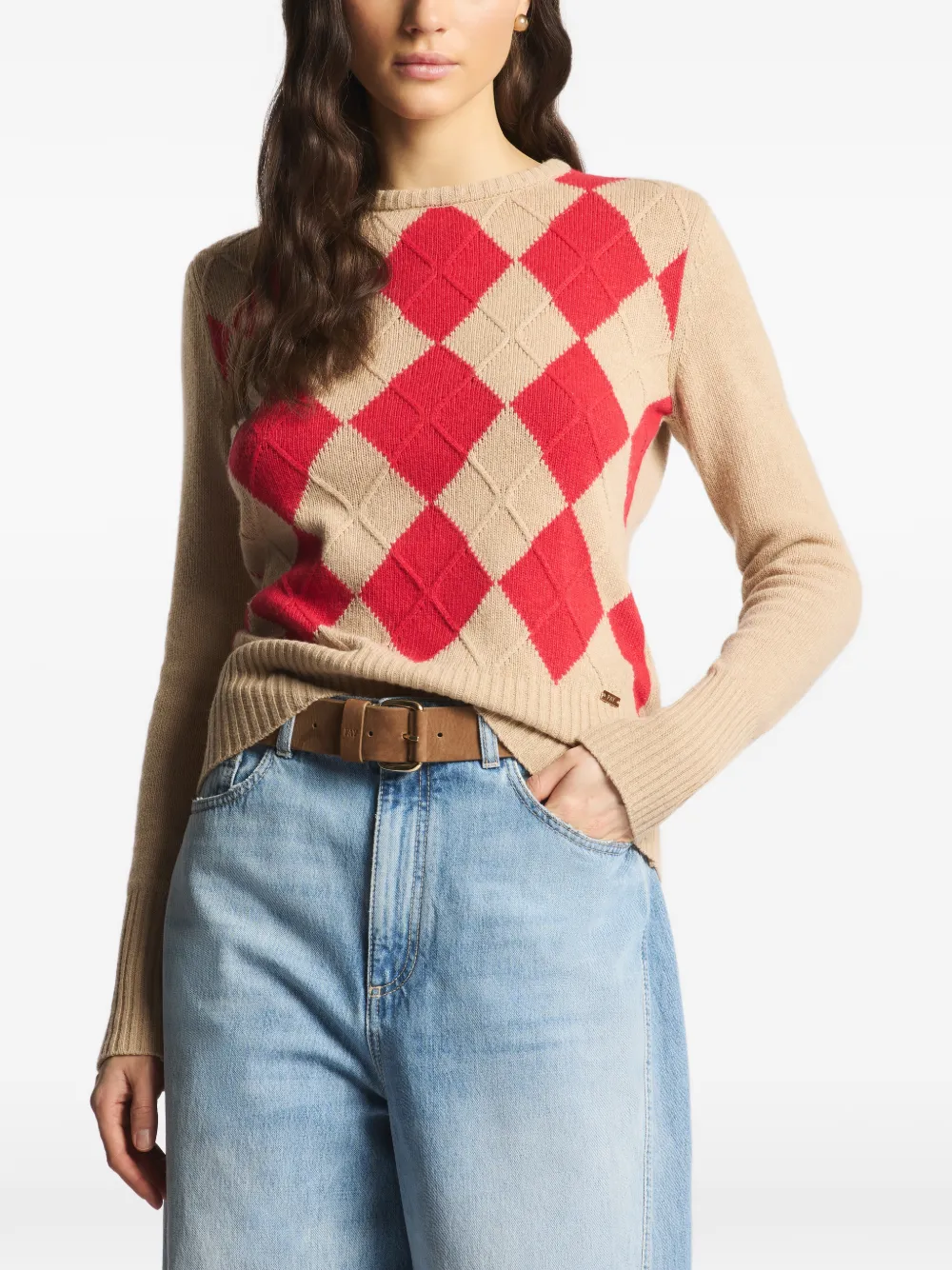 Fay Argyle-pattern Cable-knit Sweater In Neutrals
