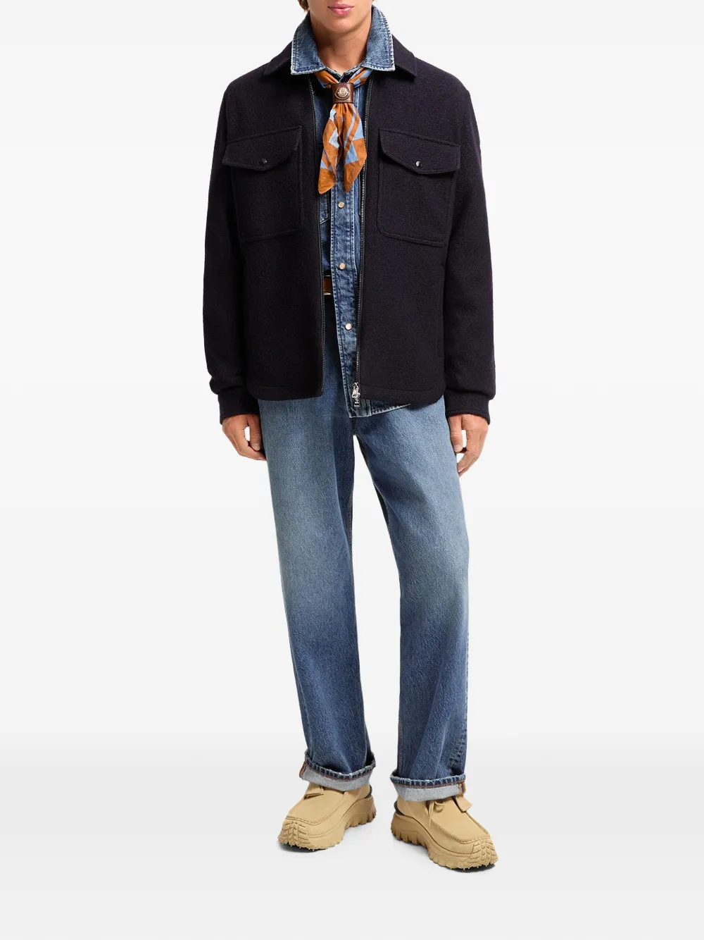 Moncler Wollen shirtjack met rits Blauw