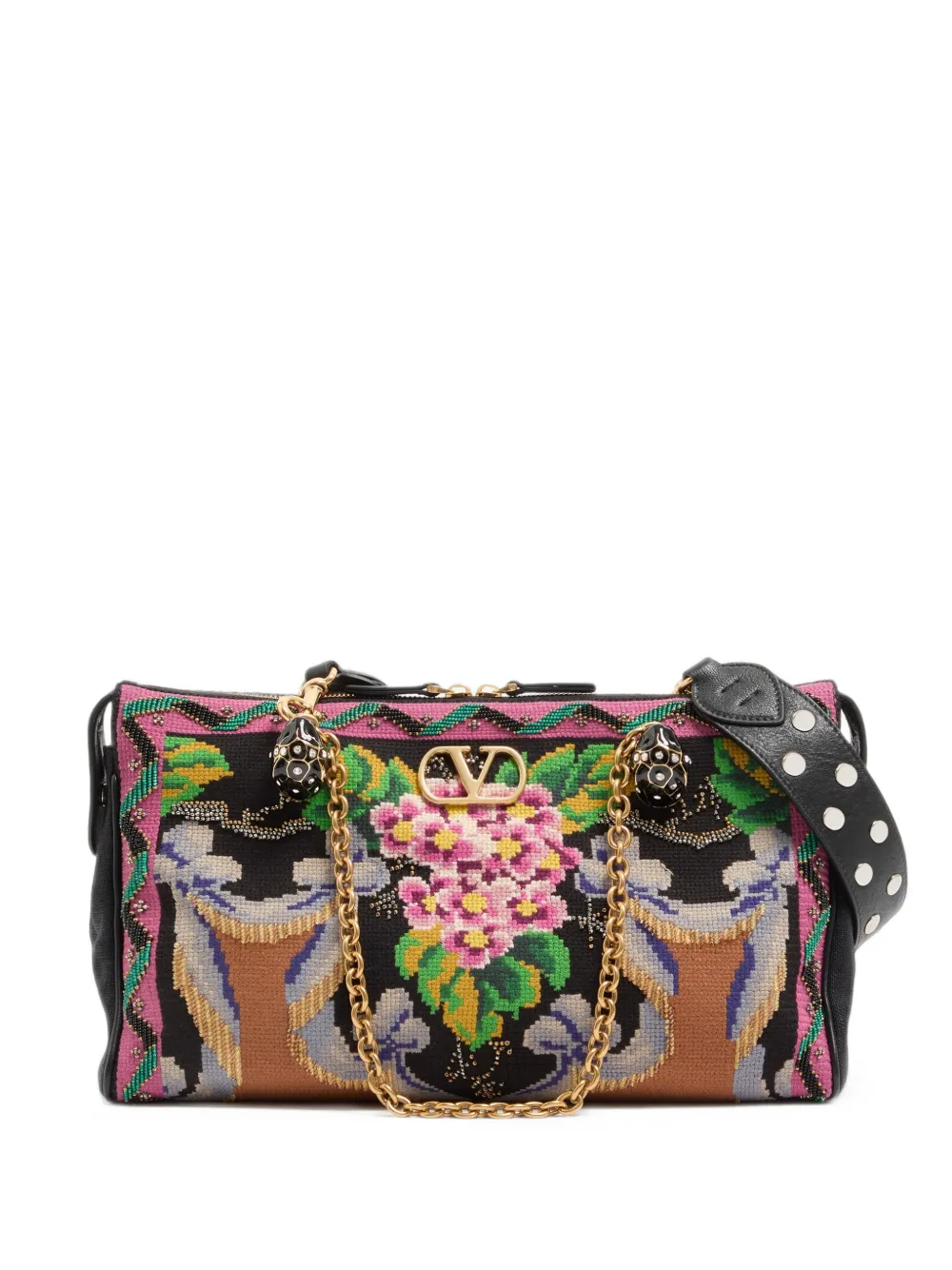 Valentino Garavani Panthea medium embroidered shoulder bag - Nero