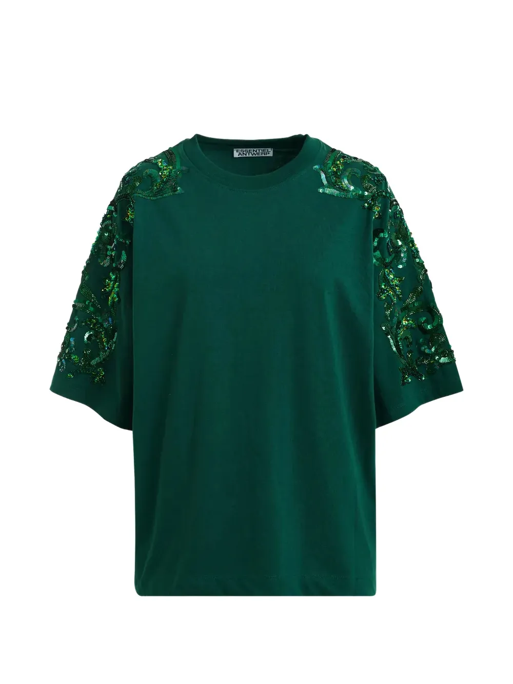 Essentiel Antwerp floral-embroidered sequin-embellished T-shirt