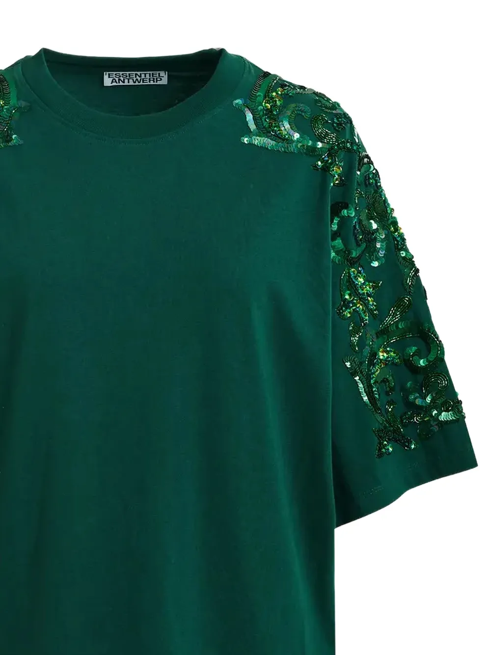 Essentiel Antwerp T-shirt verfraaid met pailletten en geborduurde bloemen Groen
