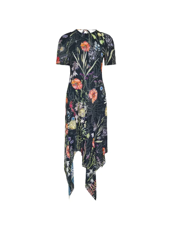 Alexander McQueen Floral-print Handkerchief-hem Dress in Black