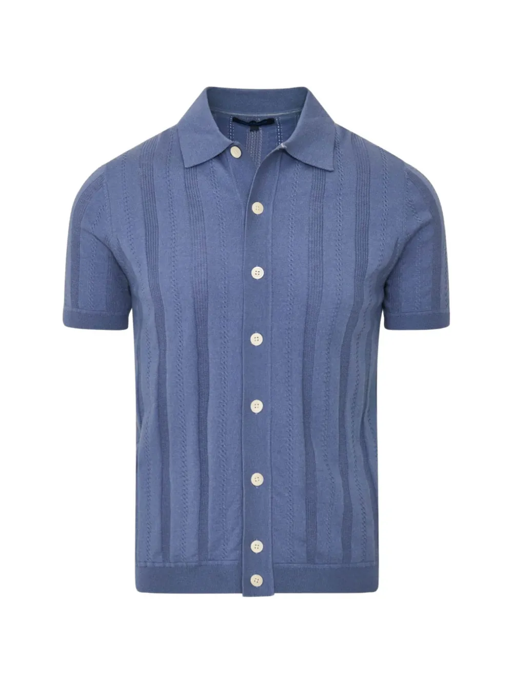 Patrick Assaraf Cable-knit Short-sleeve Shirt In Blue