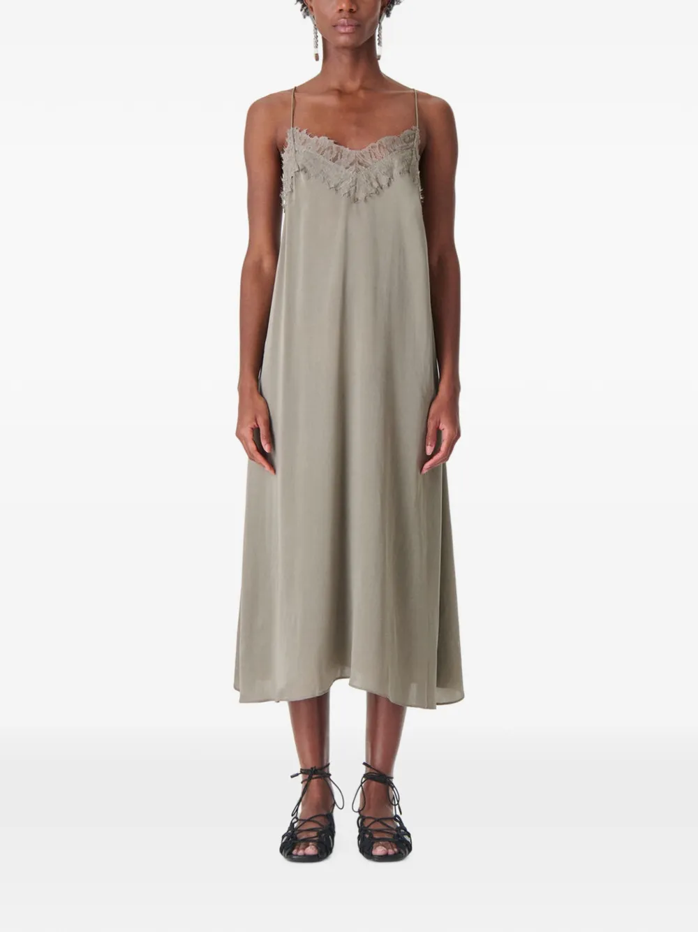 IRO Bailar lace-trim slip midi dress - Verde
