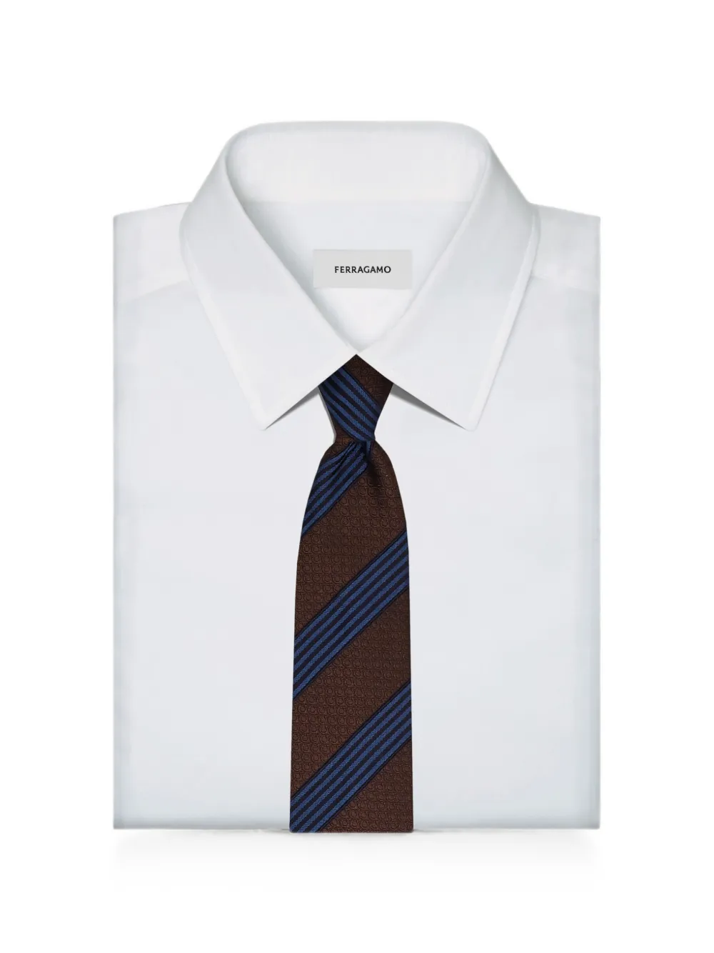 Ferragamo Regimental Gancini zijden stropdas met jacquard Bruin
