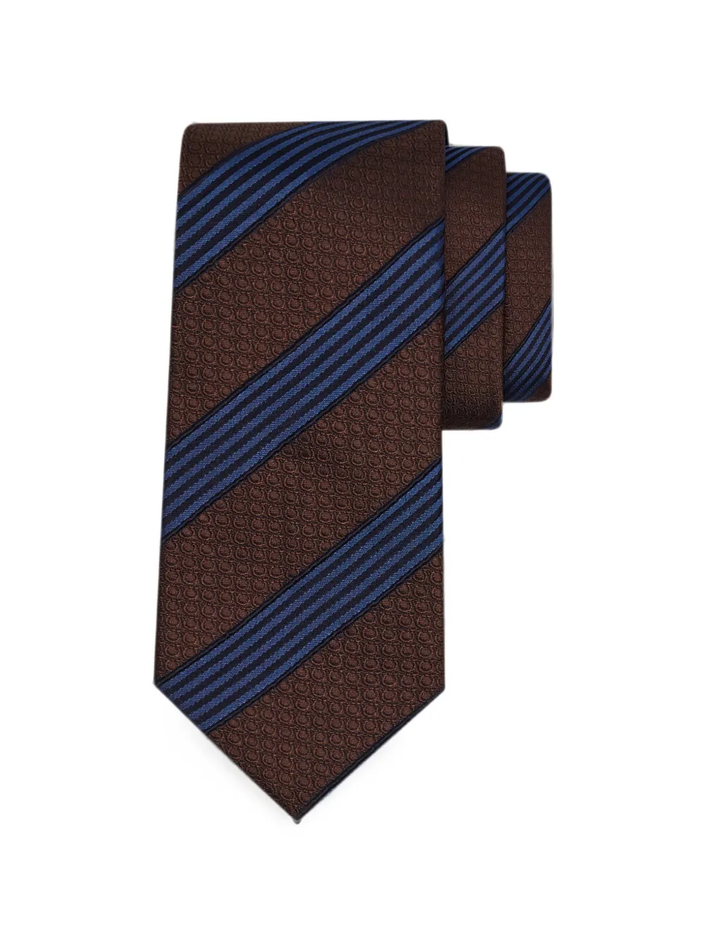 Ferragamo Regimental Gancini zijden stropdas met jacquard Bruin