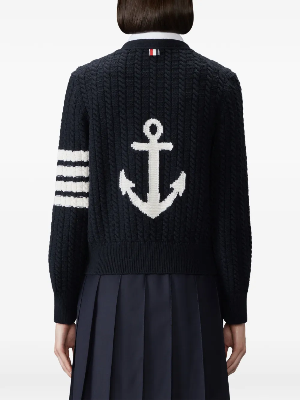 Thom Browne 4-Bar vest van merinowol met anker-intarsia Blauw