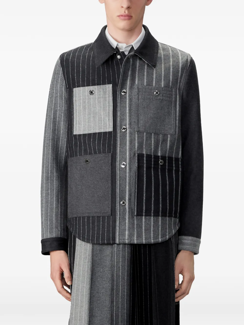 Thom Browne Flanellen jack met bankerstreep en fun-mix Grijs