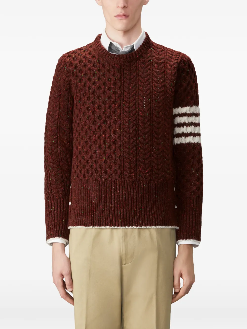 Thom Browne Donegal 4-Bar Aran kabelpullover Rood