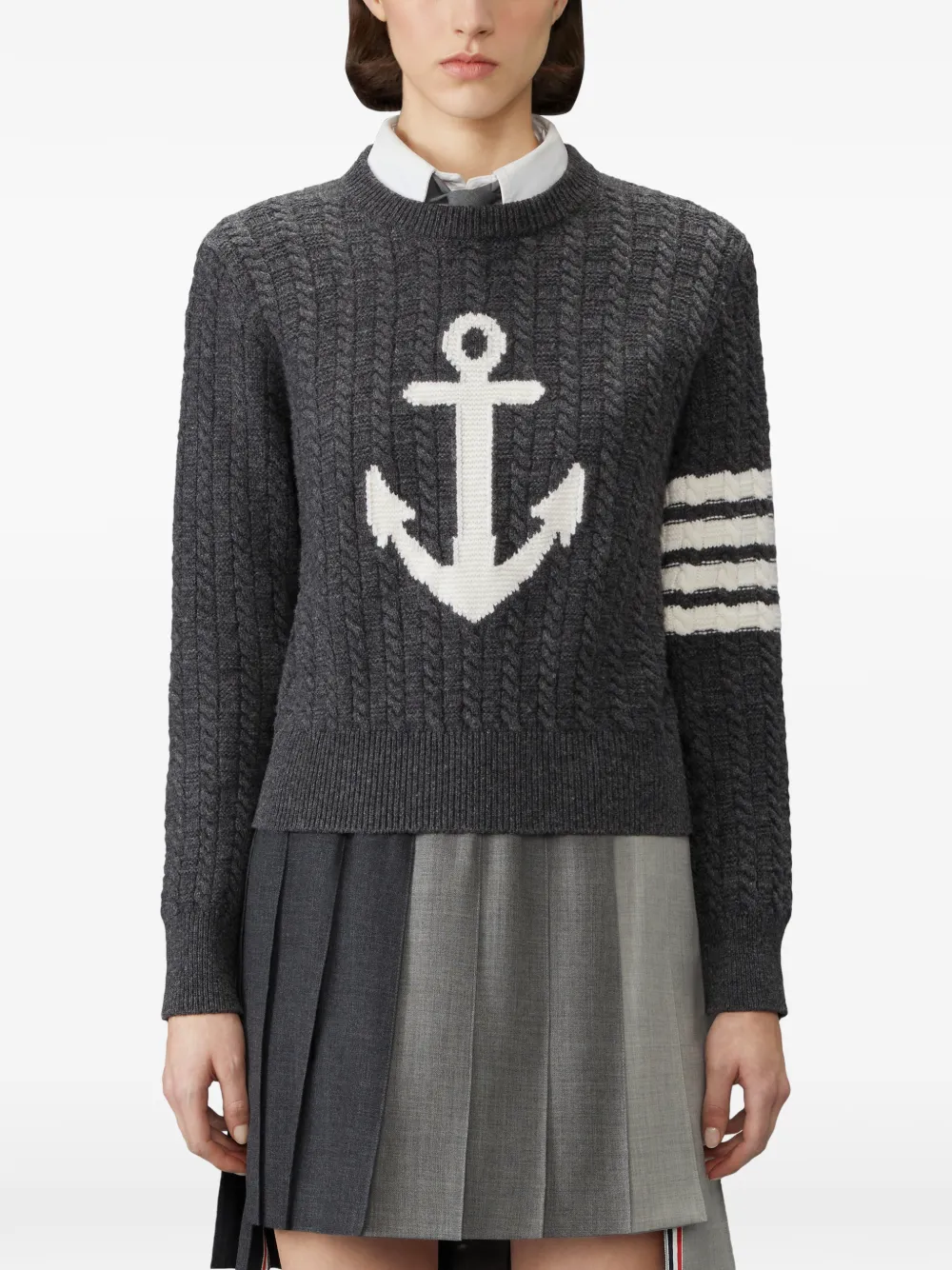 Thom Browne 4-Bar intarsia pullover van merinowol Grijs