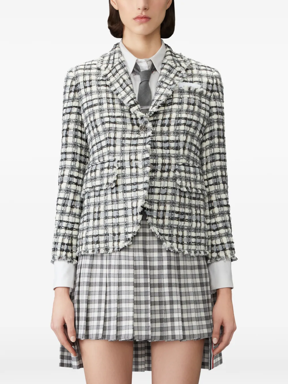 Thom Browne Tweed sportjas met franje Wit