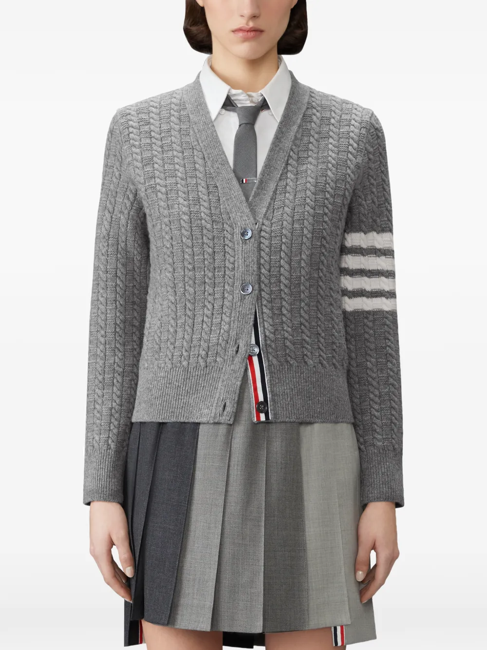 Thom Browne Vest van merinowol met vier strepen en anker-intarsia Grijs