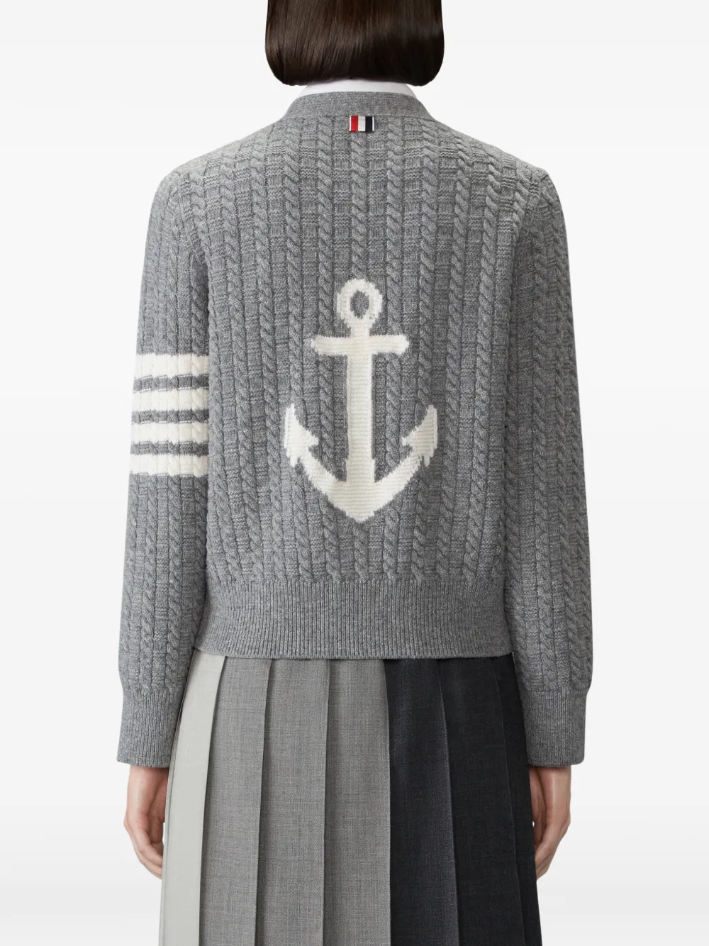 Thom Browne Vest van merinowol met vier strepen en anker-intarsia Grijs
