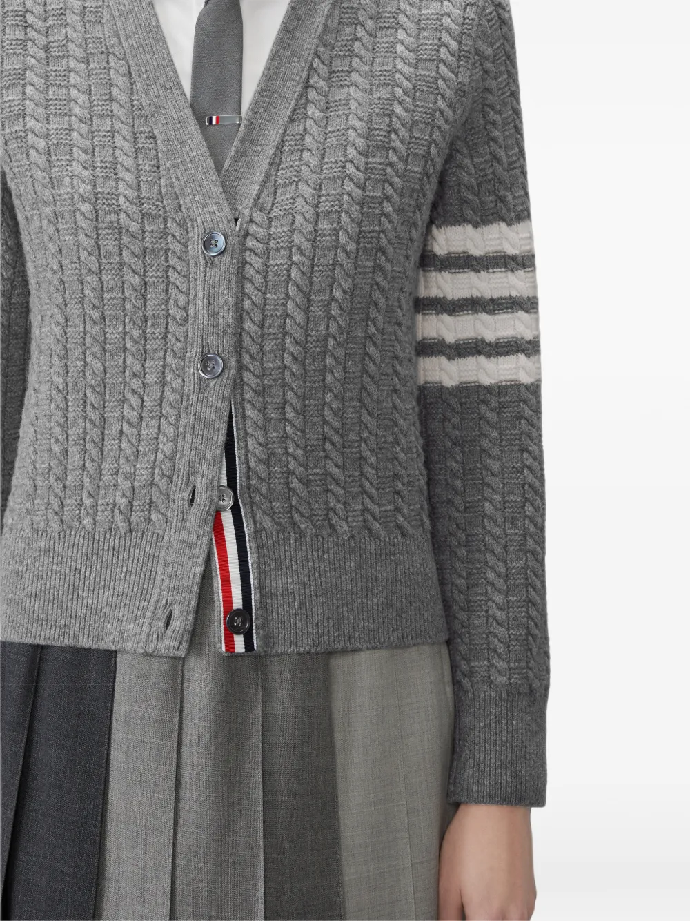 Thom Browne Vest van merinowol met vier strepen en anker-intarsia Grijs