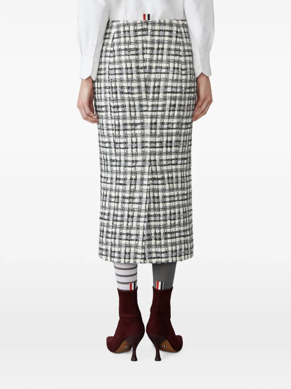 Thom Browne Sheer Organza Ribbon Tweed Pencil Skirt with Fray Edge in Neutrals, view 5