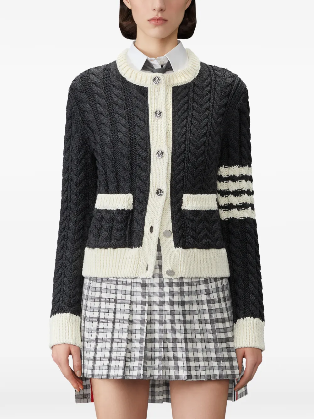 Thom Browne Vest van merinowol met 4-bar Aran-kabel Grijs