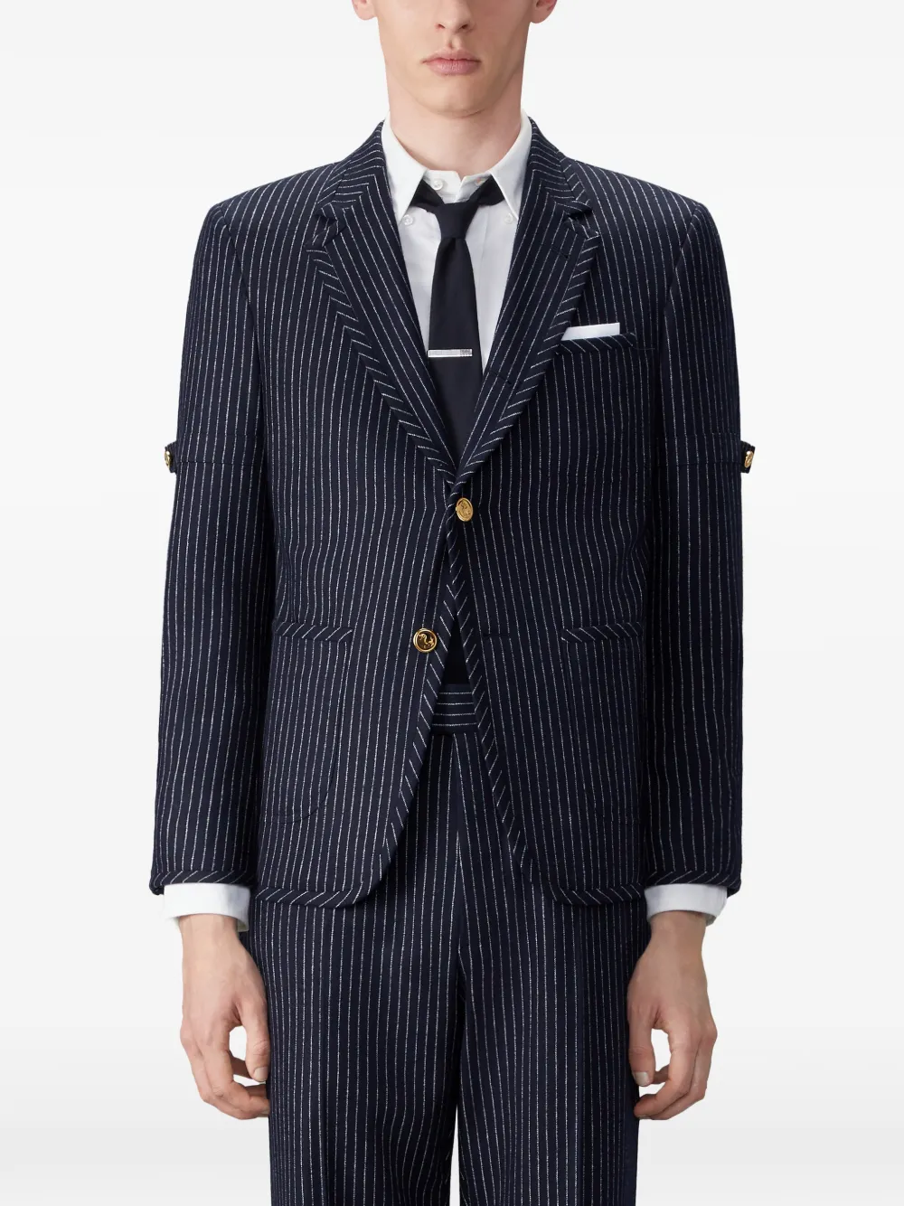 Thom Browne Flanellen sportjas met krijtstreep en armband Blauw