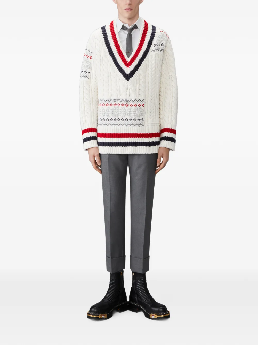 Thom Browne Fair Isle kabelgebreide pullover van merinowol Beige