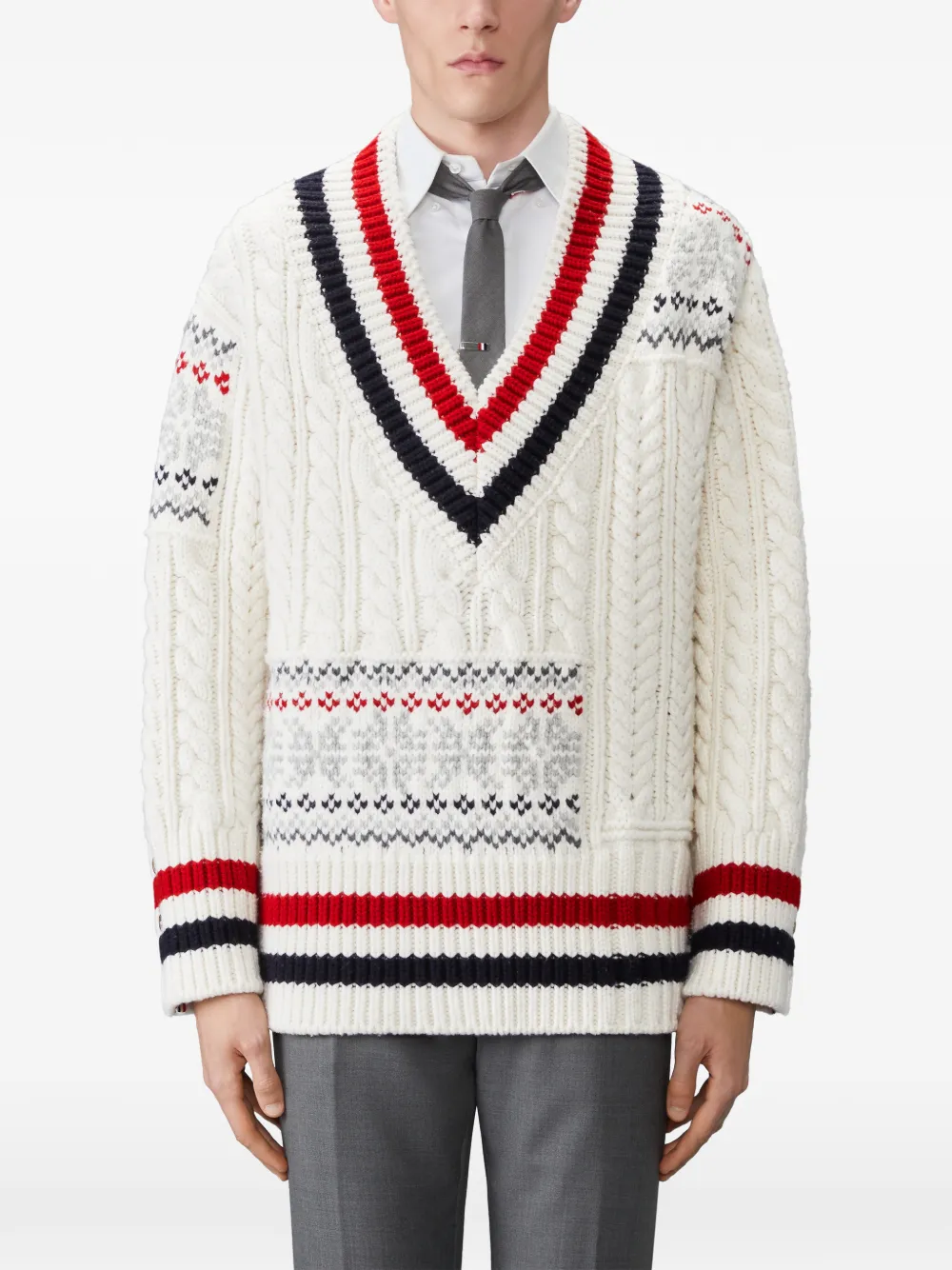 Thom Browne Fair Isle kabelgebreide pullover van merinowol Beige