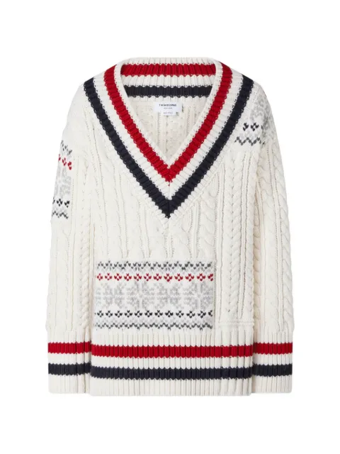Thom Browne merino-wool Fair Isle cable-knit pullover
