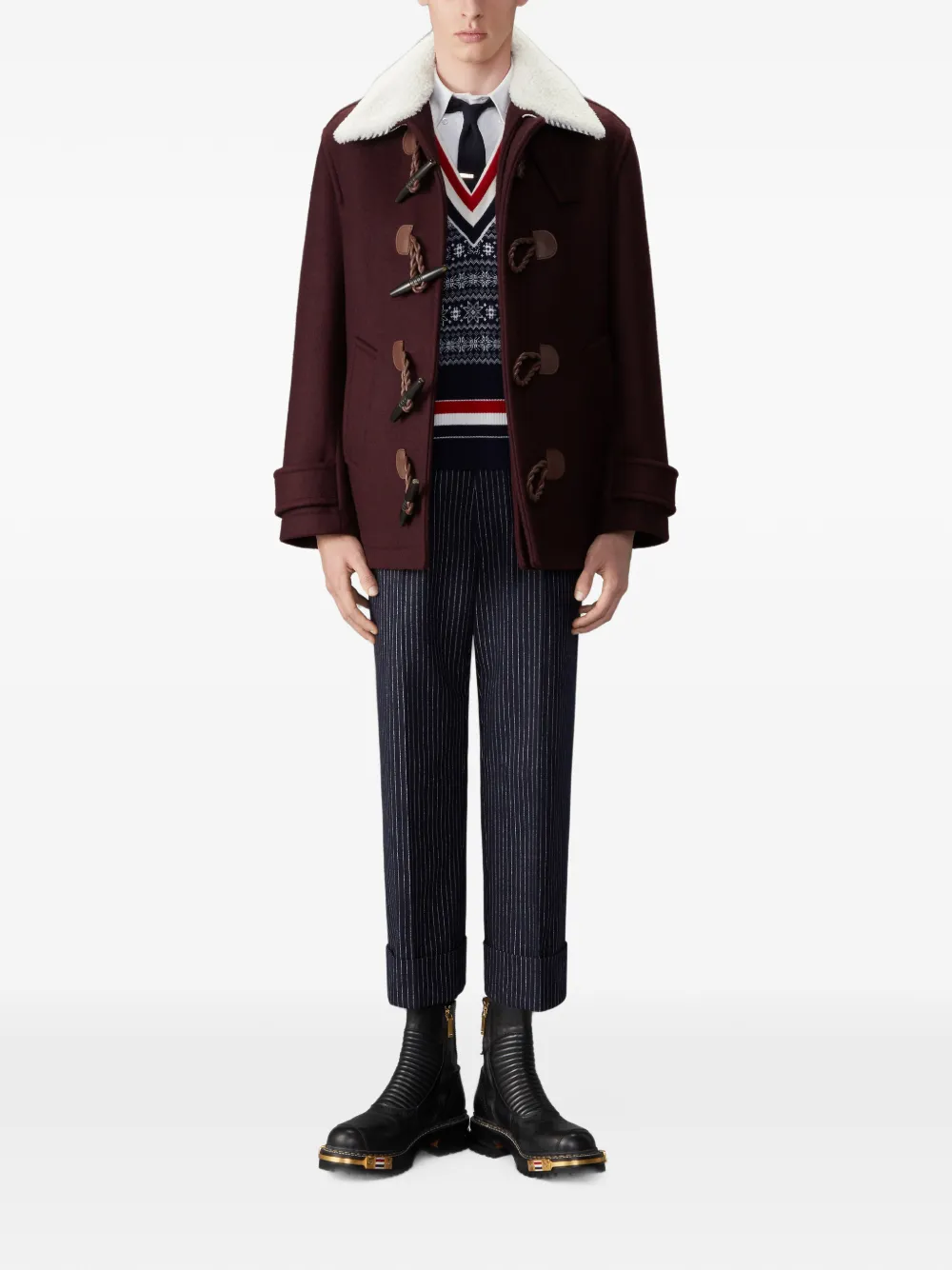 Thom Browne flannel chalk stripe trousers Blauw