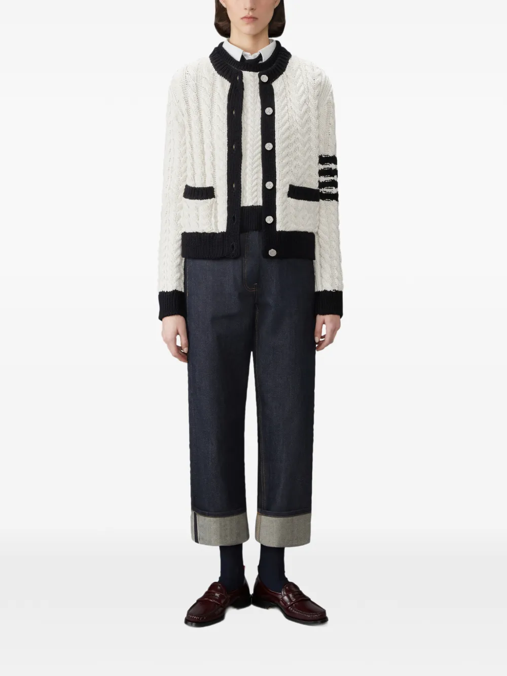 Thom Browne Vest van merinowol met 4-bar Aran-kabel Wit