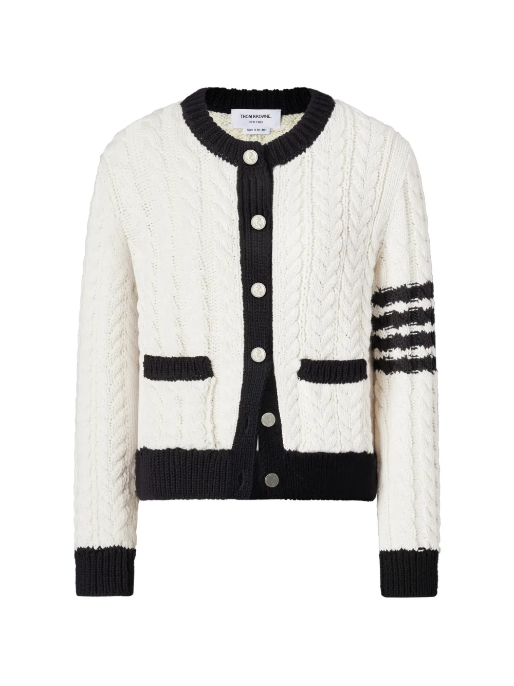 Thom Browne Cardigan in lana merino con dettaglio a 4 righe - Bianco