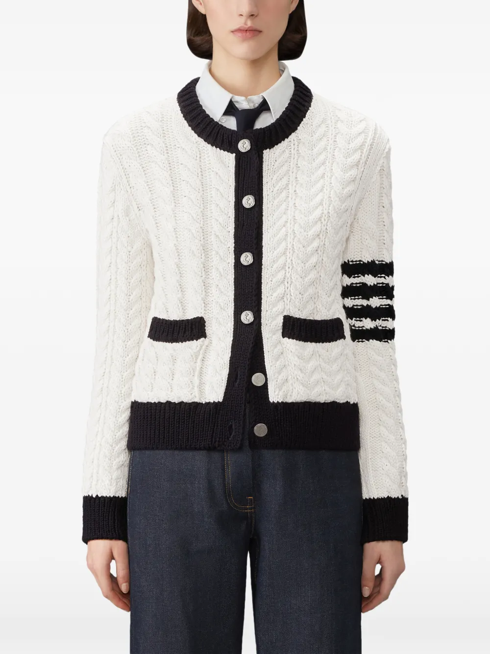 Thom Browne Vest van merinowol met 4-bar Aran-kabel Wit