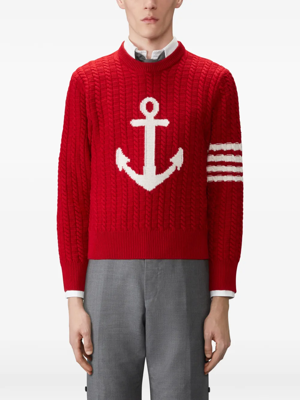 Thom Browne 4-Bar intarsia pullover van merinowol Rood