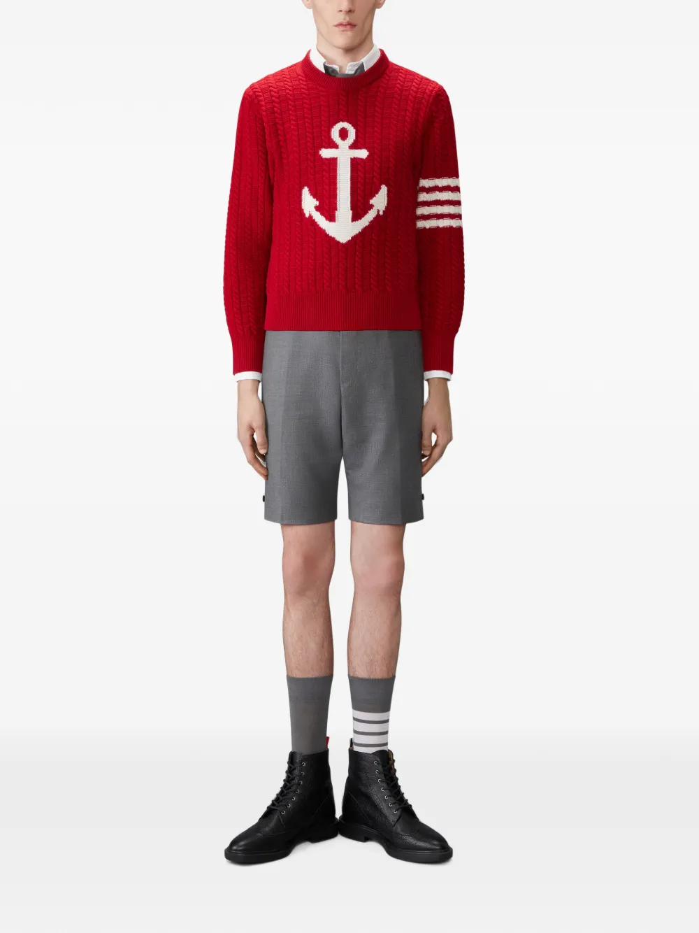 Thom Browne 4-Bar intarsia pullover van merinowol Rood