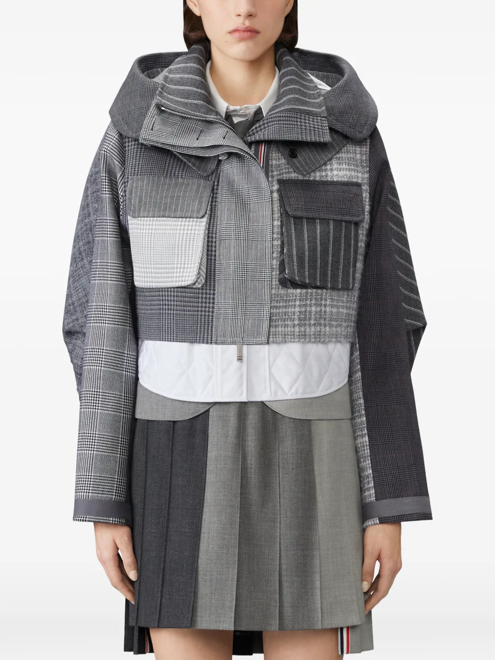Thom Browne Funmix wollen cropped parka met gedraaid effect Grijs