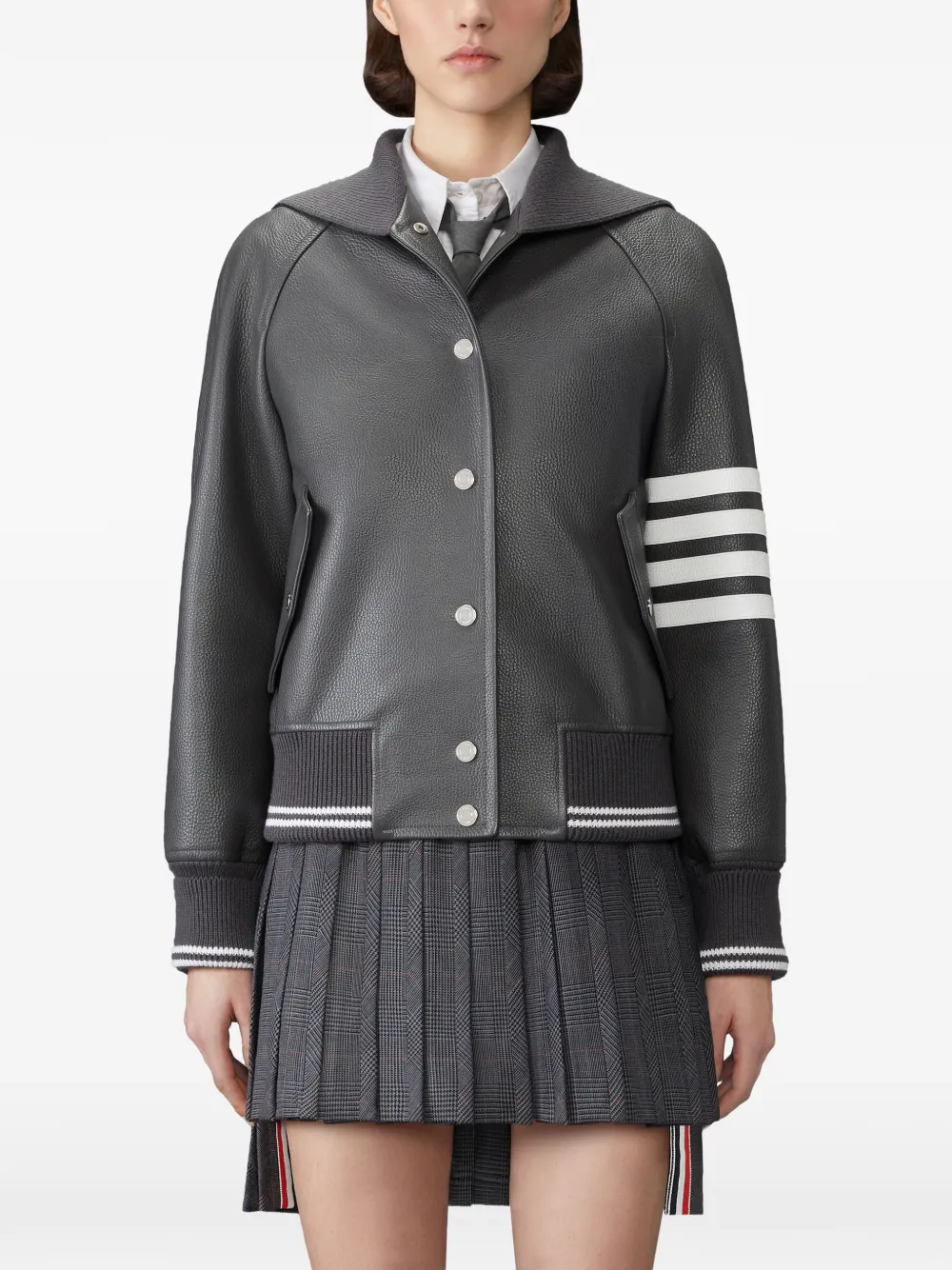 Thom Browne 4-Bar oversized leren jack Grijs