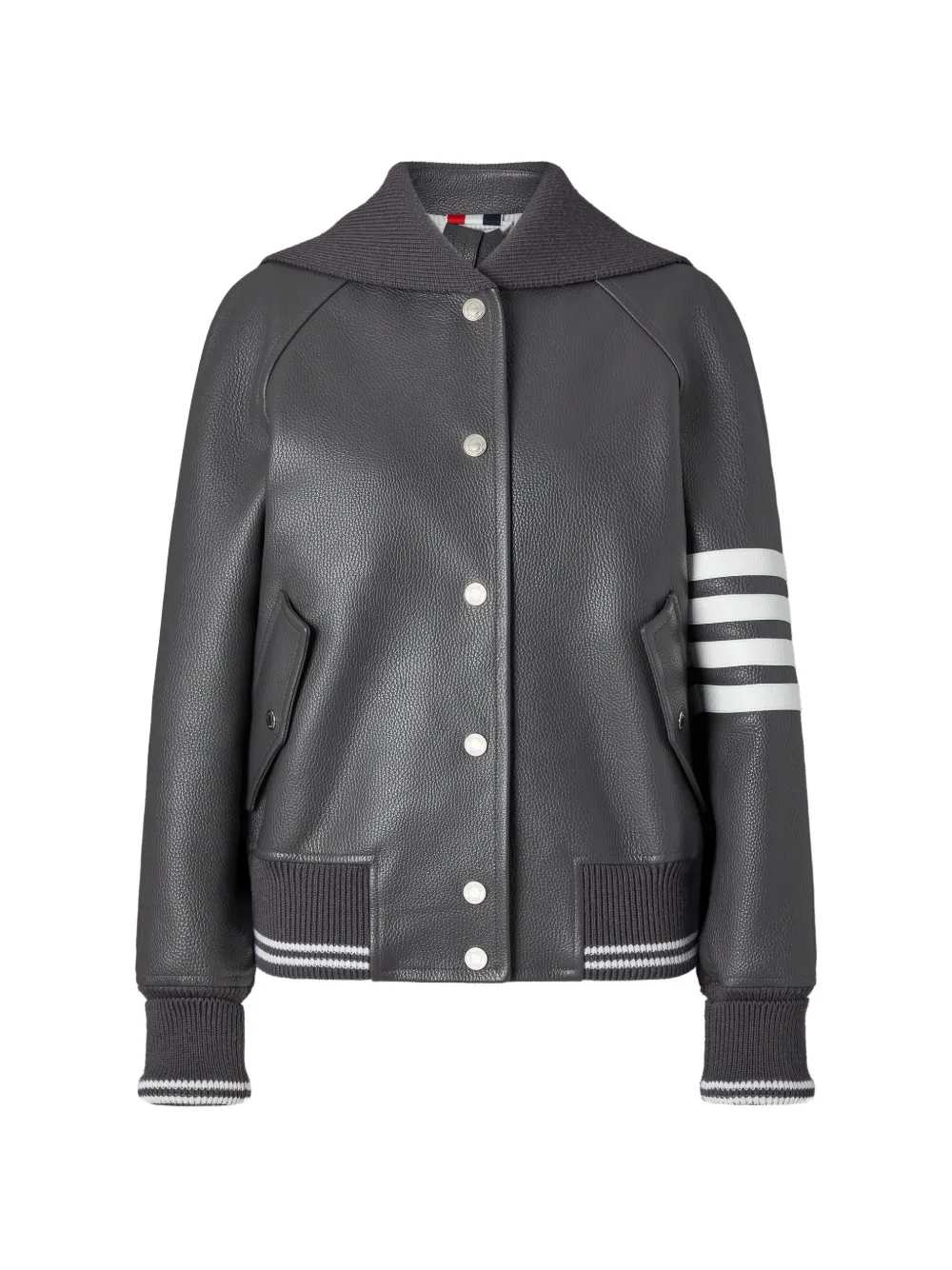 Thom Browne leather 4-Bar oversized blouson jacke - Grigio