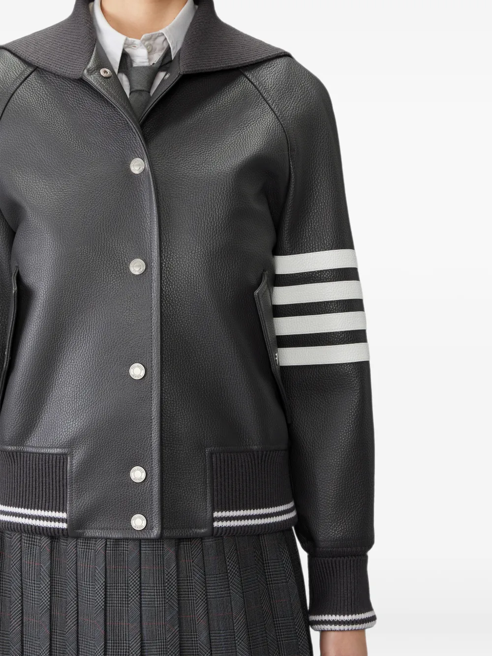 Thom Browne 4-Bar oversized leren jack Grijs