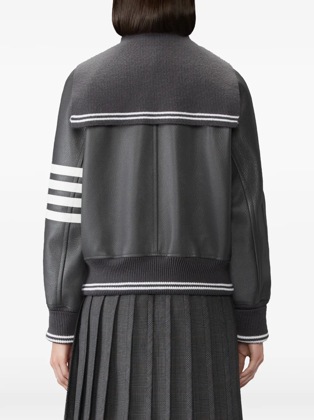 Thom Browne 4-Bar oversized leren jack Grijs
