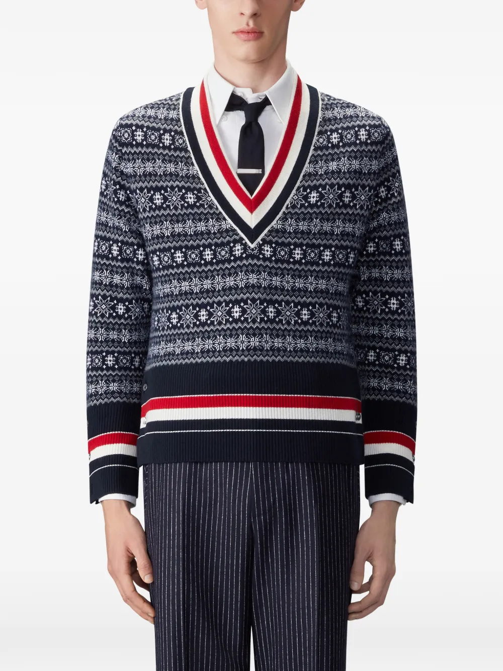 Thom Browne Kasjmier trui met jacquard en sneeuwvlok Blauw