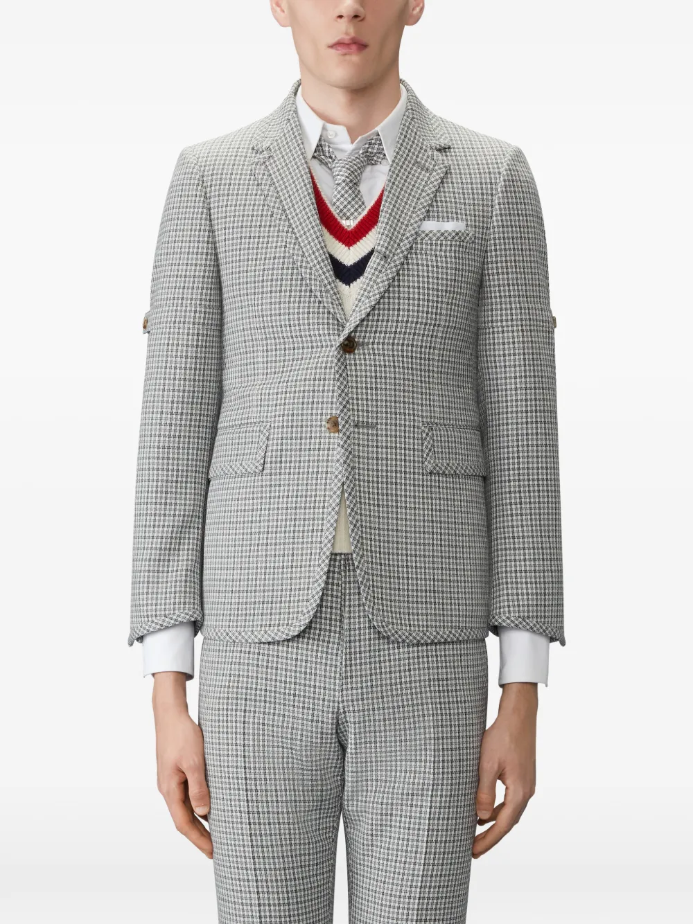 Thom Browne wool pique gunclub check jacket with armband Grijs