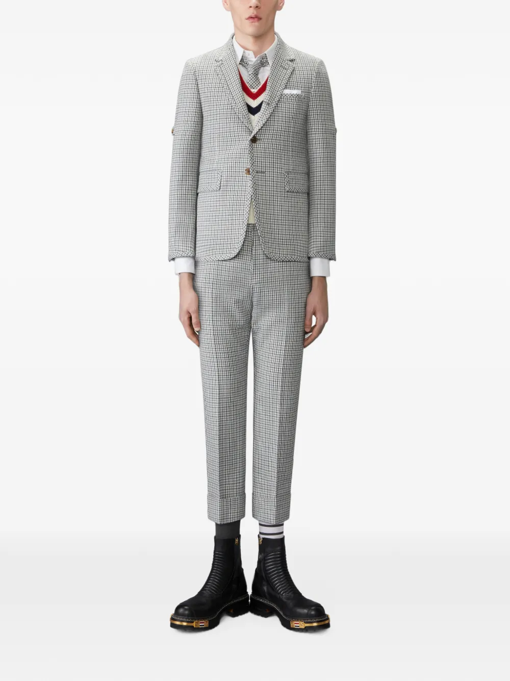 Thom Browne wool pique gunclub check jacket with armband Grijs