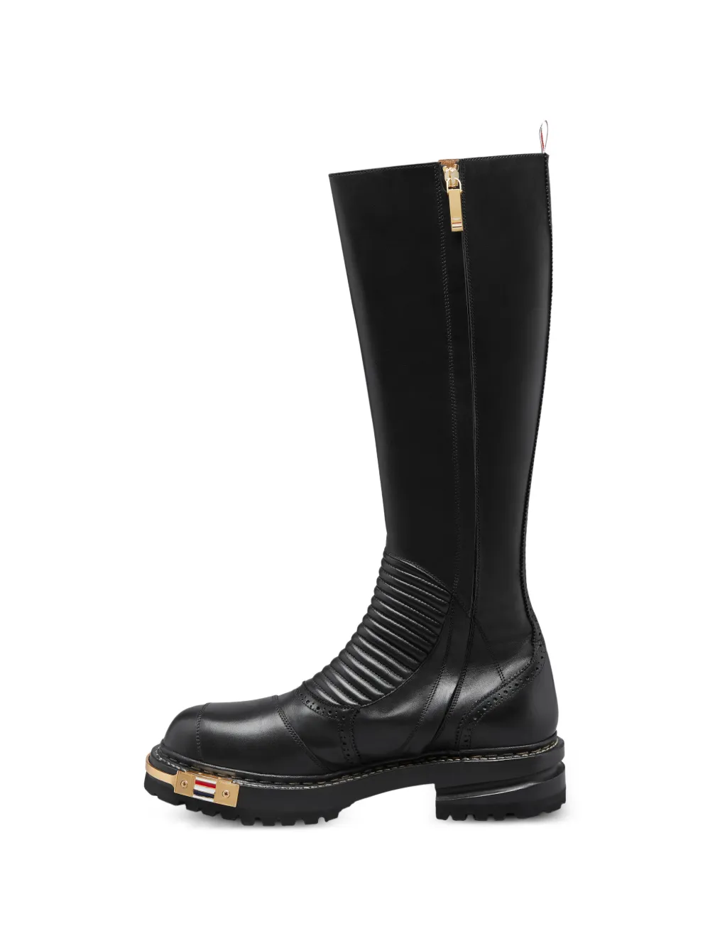 Thom Browne leather Moto knee-high boots Zwart