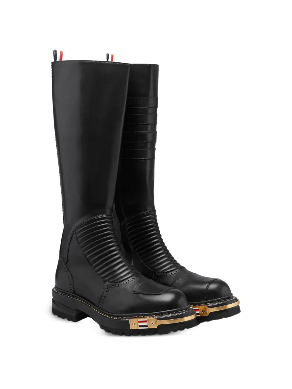 Thom Browne leather Moto knee-high boots Zwart