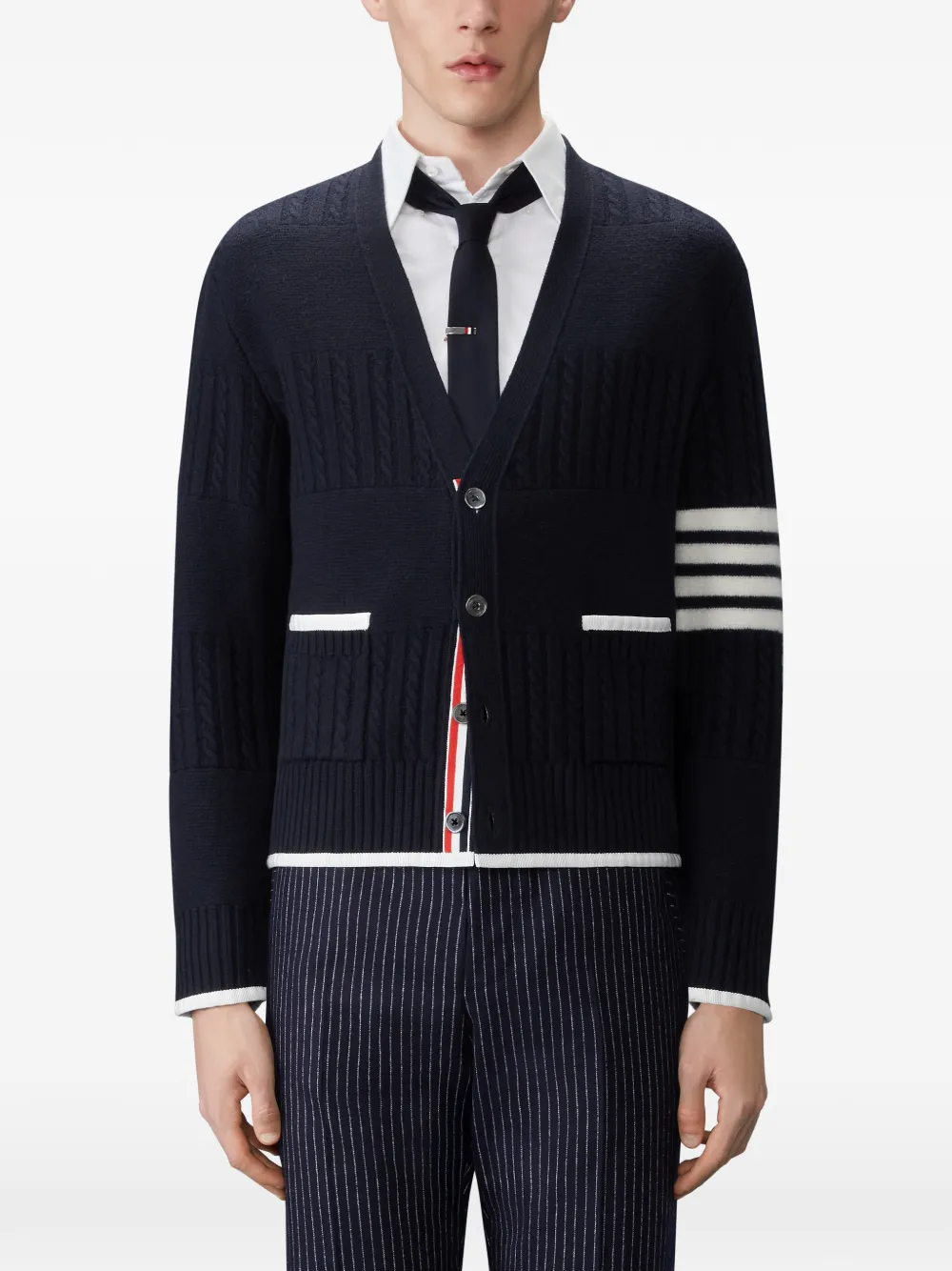 Thom Browne Vest van merinowol met vier strepen Blauw