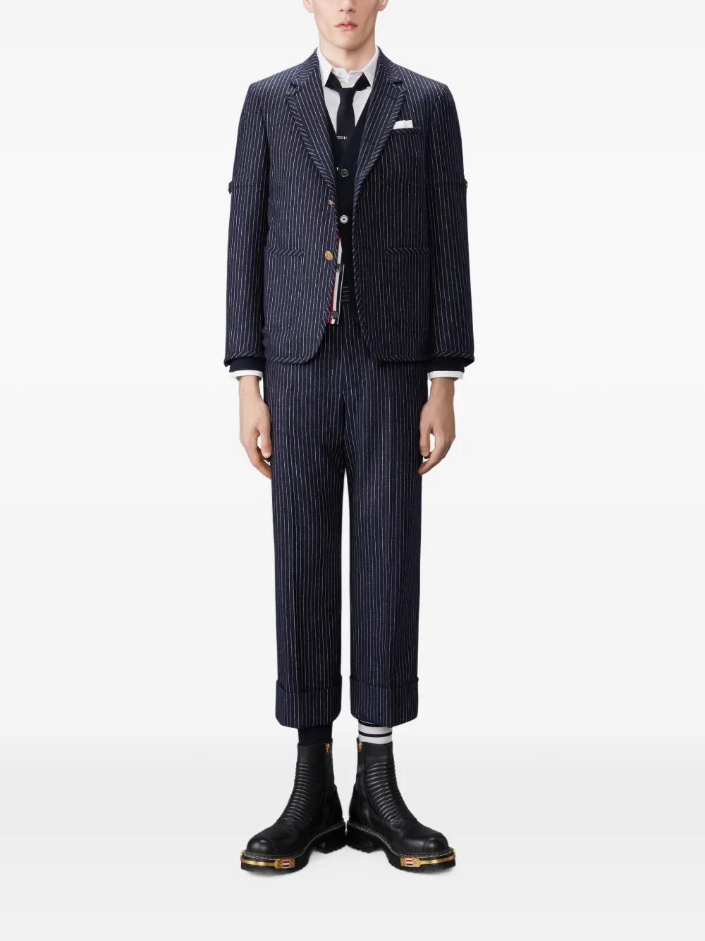 Thom Browne Vest van merinowol met vier strepen Blauw