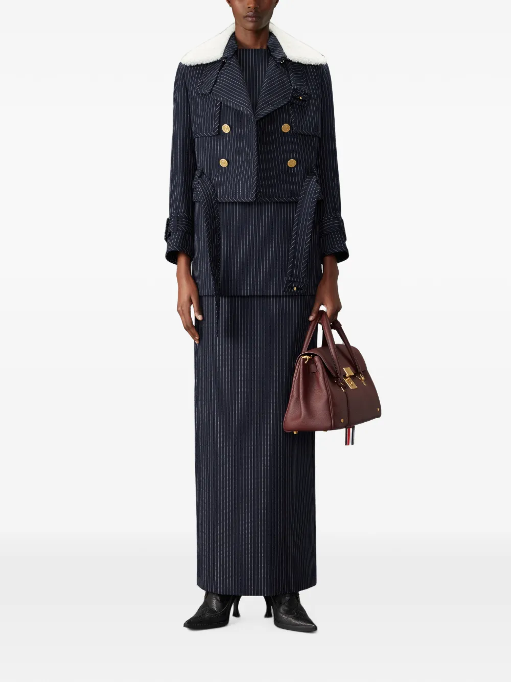 Thom Browne high twist wool cropped trench Blauw