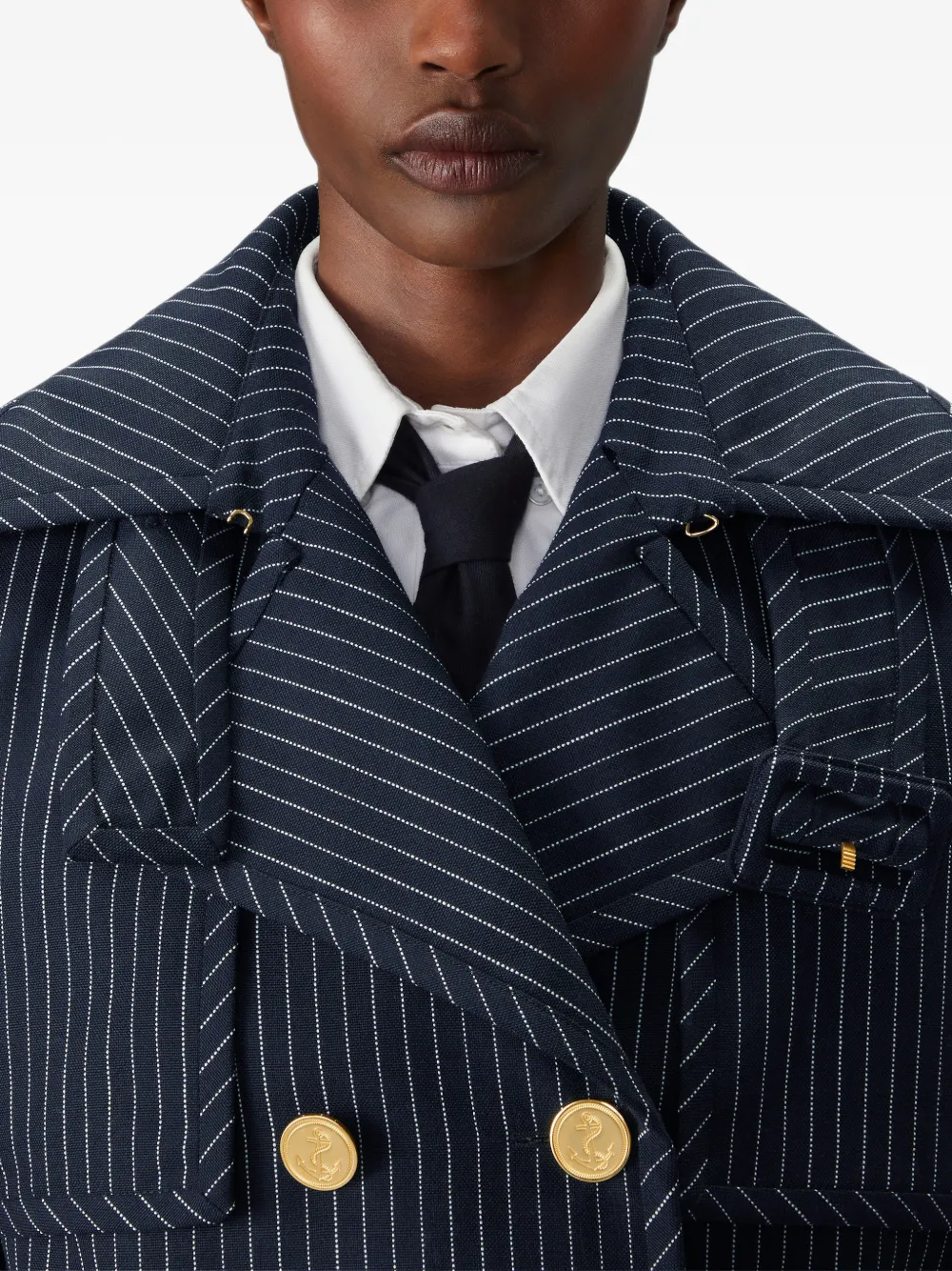 Thom Browne high twist wool cropped trench Blauw