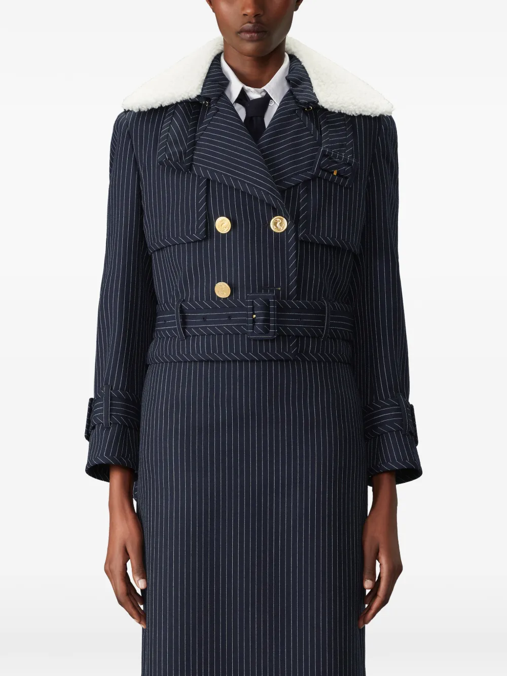 Thom Browne high twist wool cropped trench Blauw