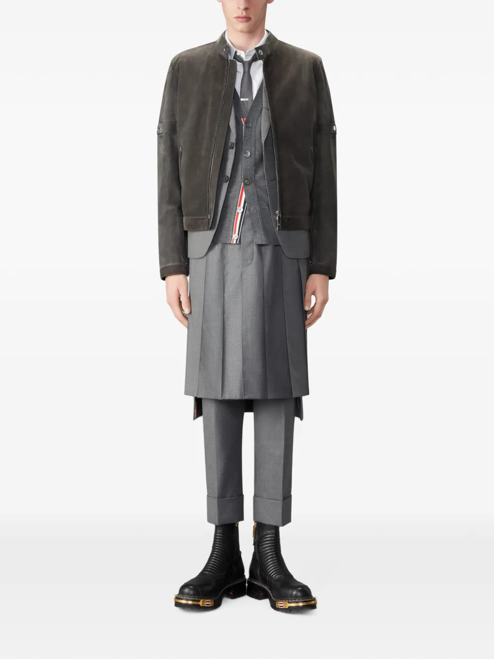 Thom Browne Leren racerjack Grijs
