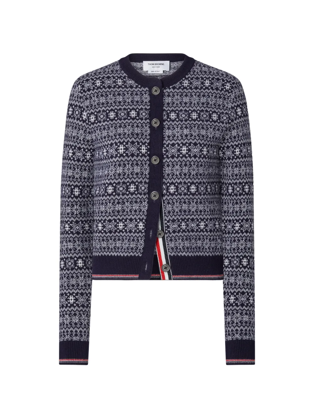 Thom Browne Cardigan in lana merino con effetto jacquard - Blu