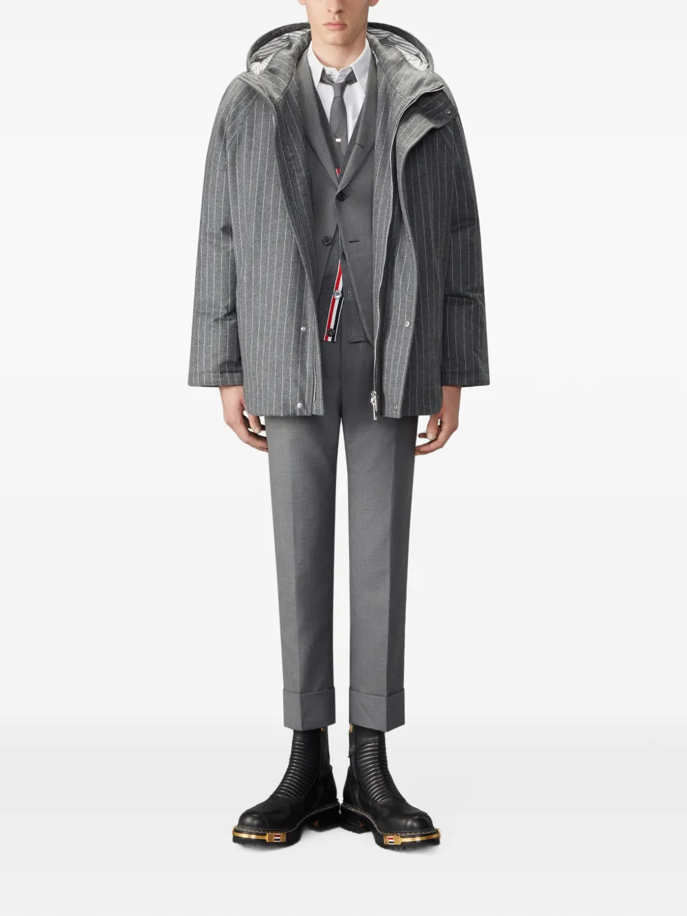 Thom Browne 65 flanellen cropped voetbalparka Grijs